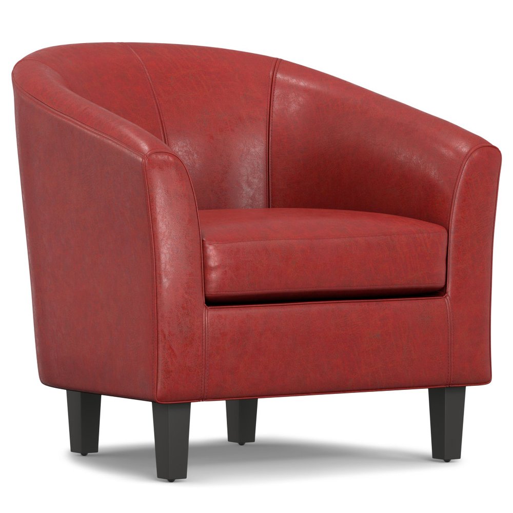 30" Red and Brown Leather Barrel Chair