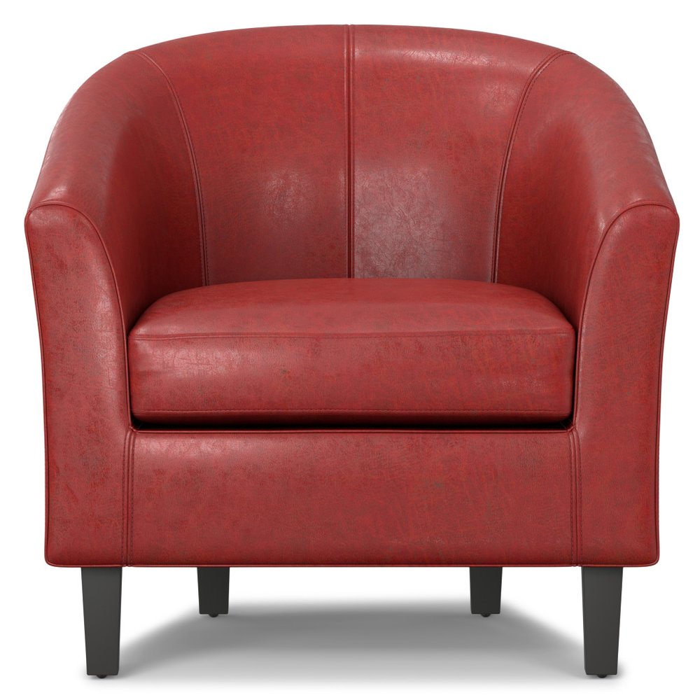 30" Red and Brown Leather Barrel Chair