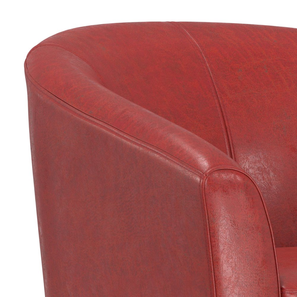 30" Red and Brown Leather Barrel Chair