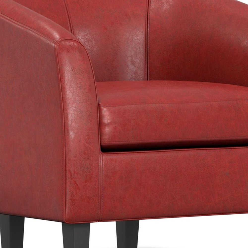 30" Red and Brown Leather Barrel Chair