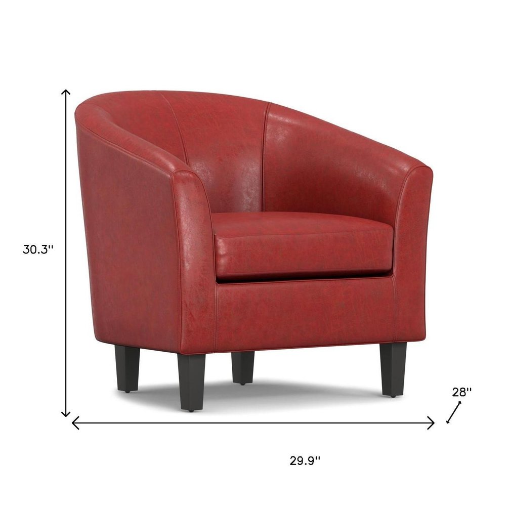 30" Red and Brown Leather Barrel Chair