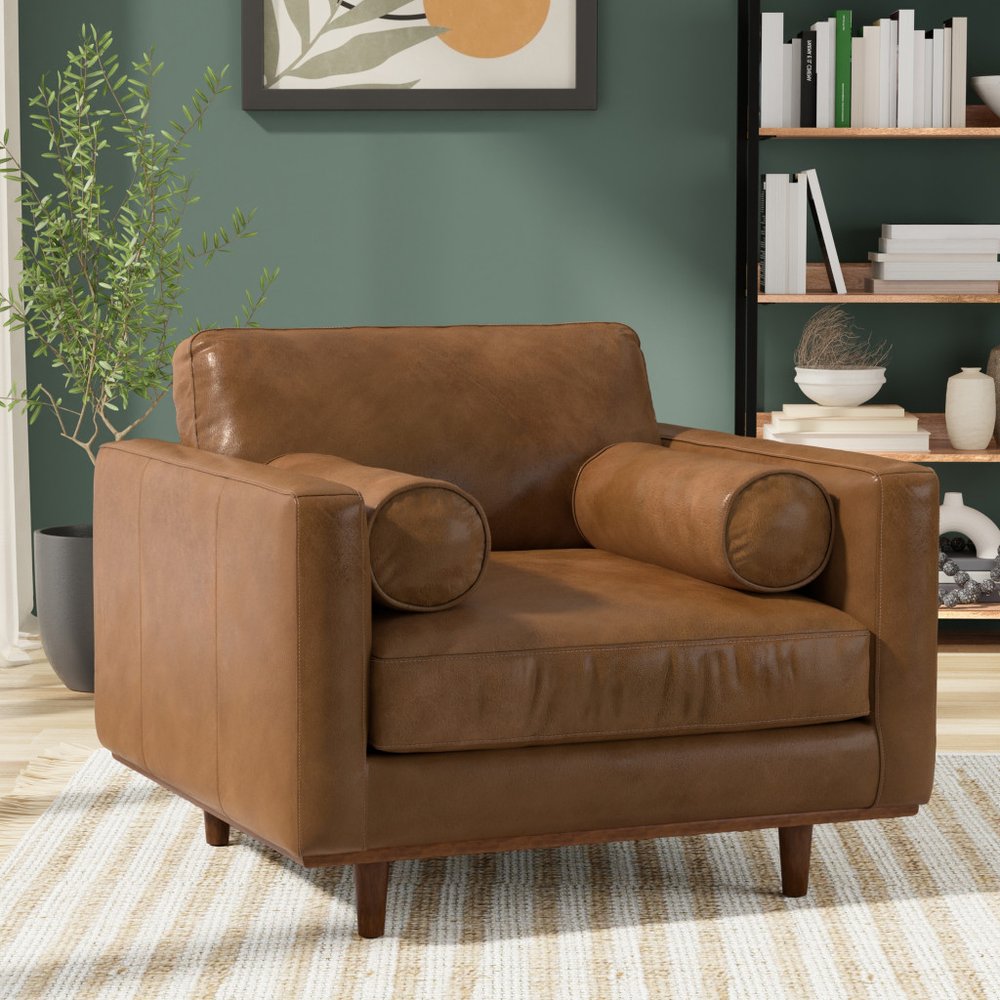 43" Leather Mid-Century Club Chair