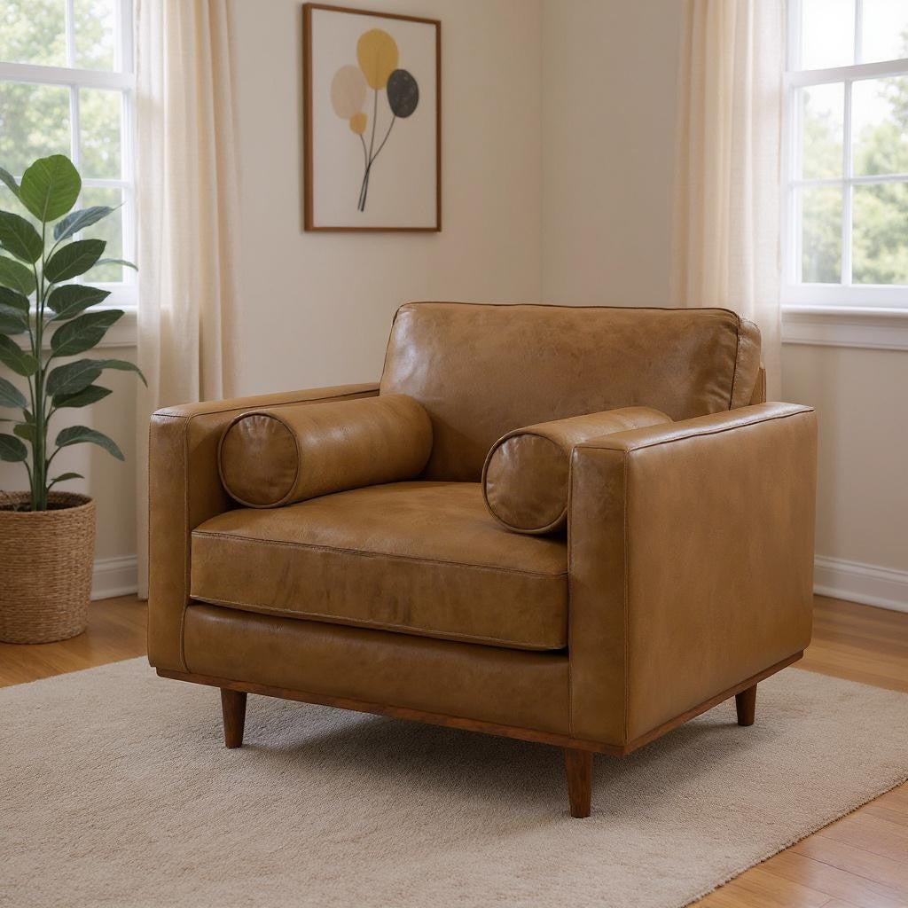 43" Leather Mid-Century Club Chair