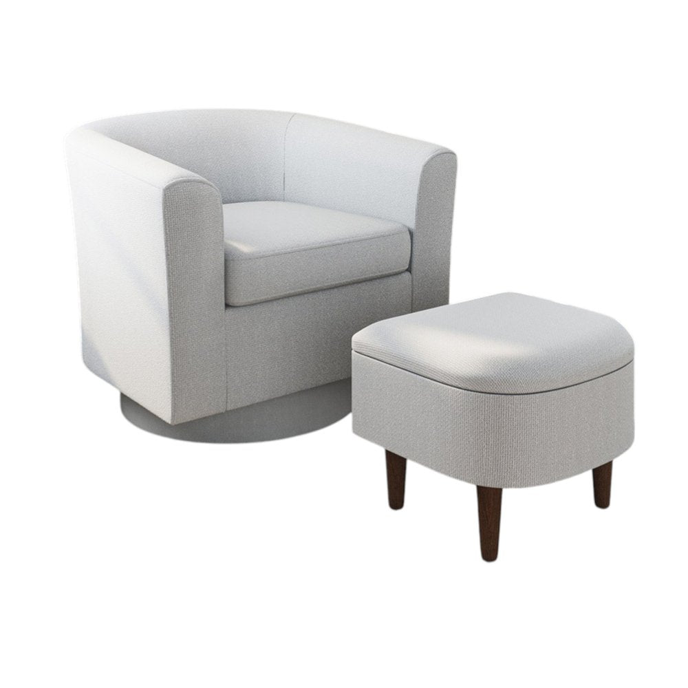 29" Light Gray Swivel Barrel Chair with Ottoman