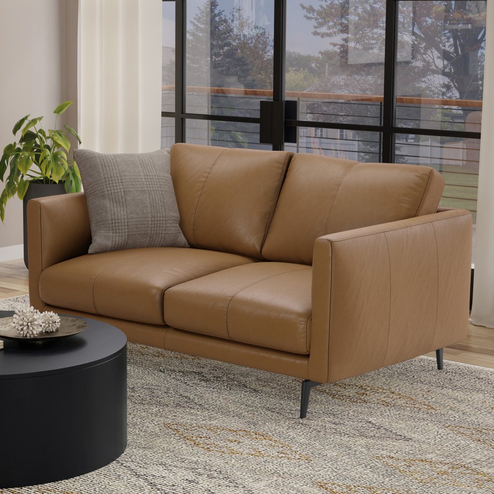 60" Simple Leather Track Arm Loveseat
