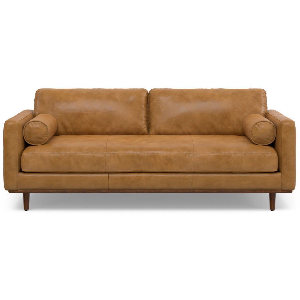 89" Leather Mid-Century Sofa