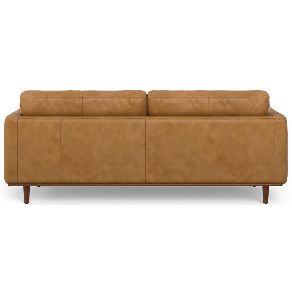 89" Leather Mid-Century Sofa with Toss Pillows
