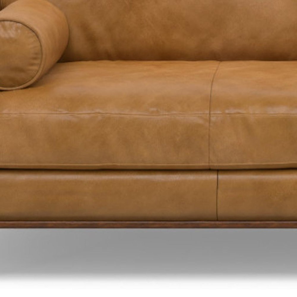 89" Leather Mid-Century Sofa with Toss Pillows