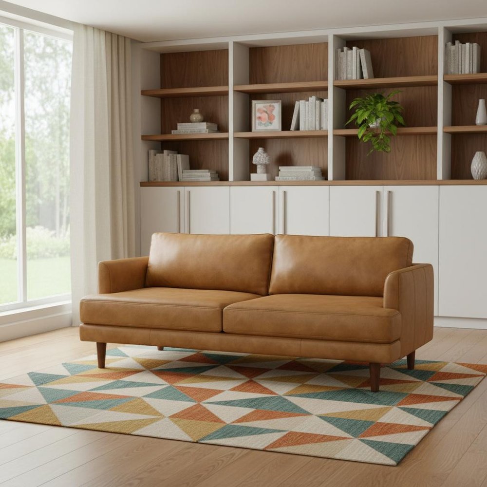 76" Top-Grain Leather Mid-Century Loveseat