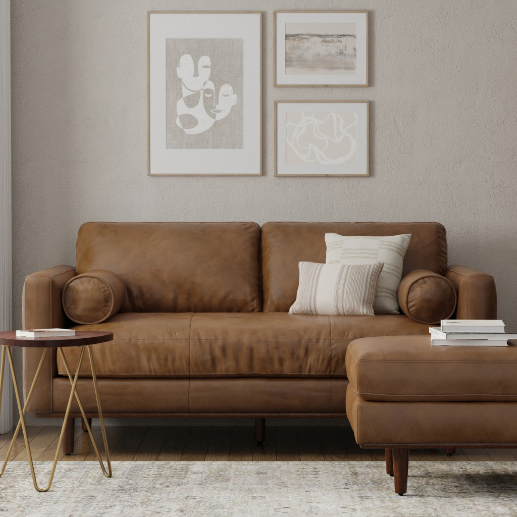 72" Leather Mid-Century Loveseat