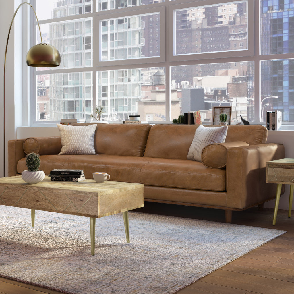 89" Leather Mid-Century Sofa