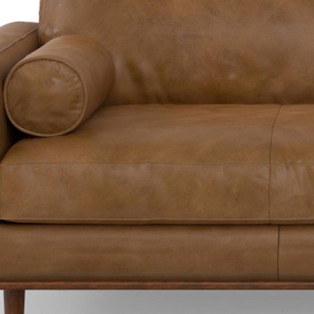 89" Leather Mid-Century Sofa with Toss Pillows