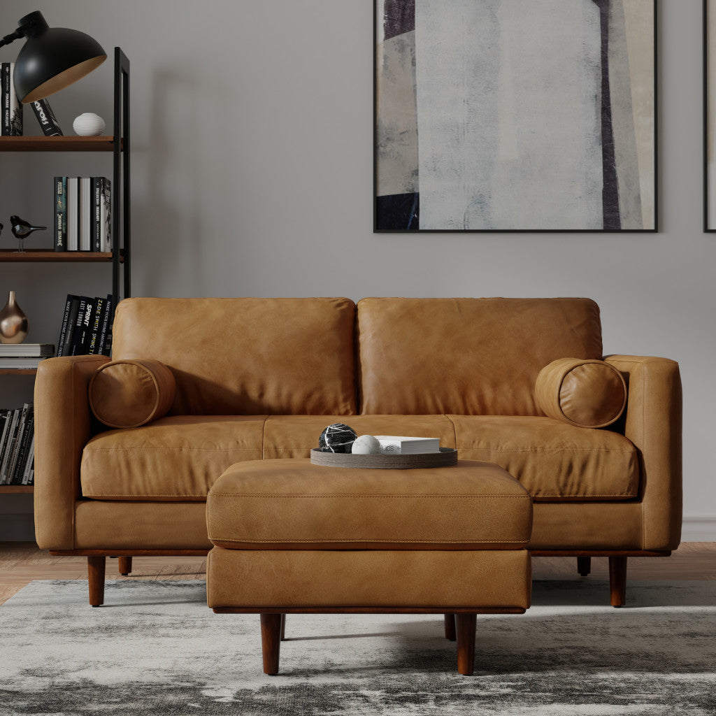 72" Leather Mid-Century Loveseat