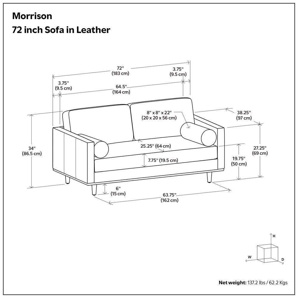 72" Leather Mid-Century Loveseat