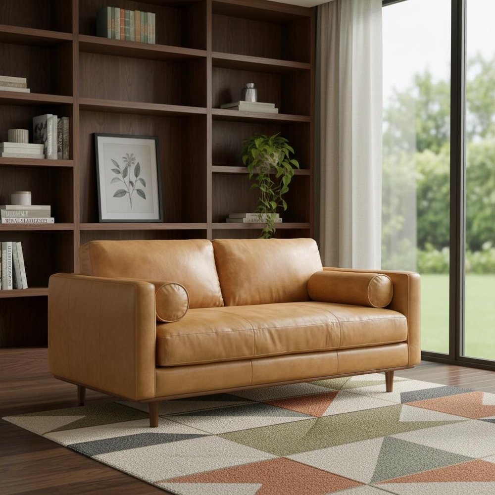 72" Leather Mid-Century Loveseat