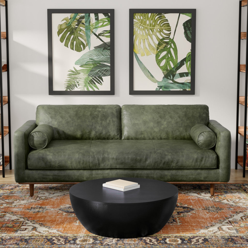 89" Leather Mid-Century Sofa