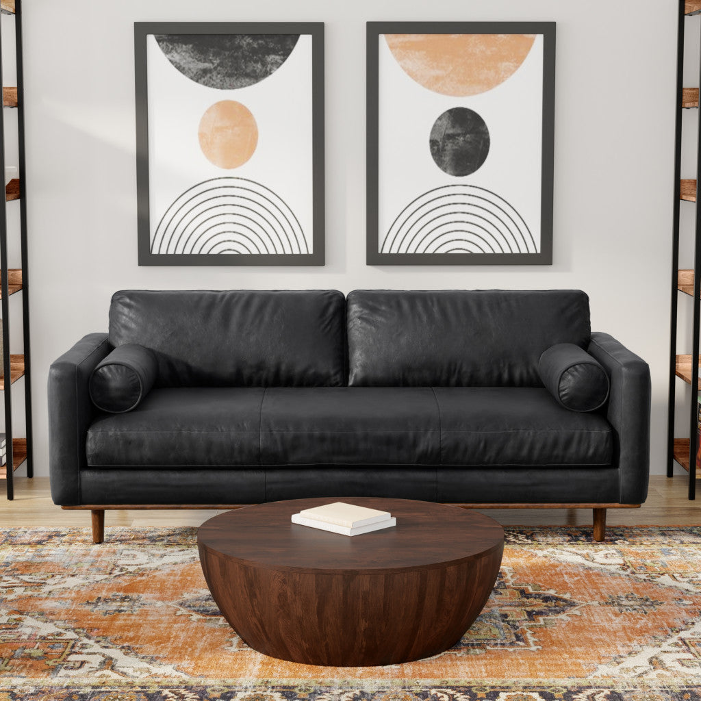 89" Leather Mid-Century Sofa