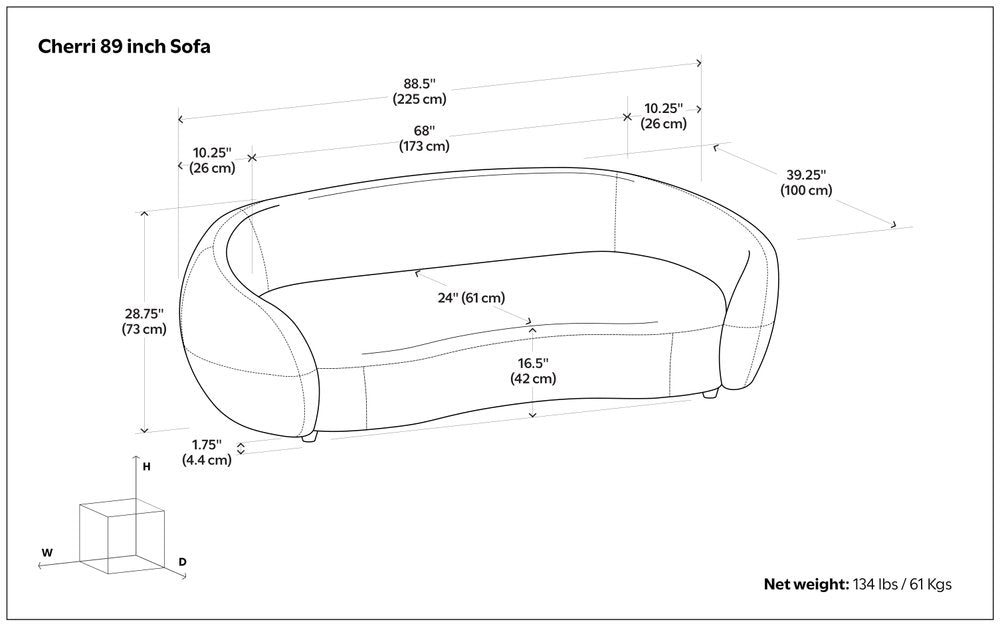 89" Modern Curved Sofa