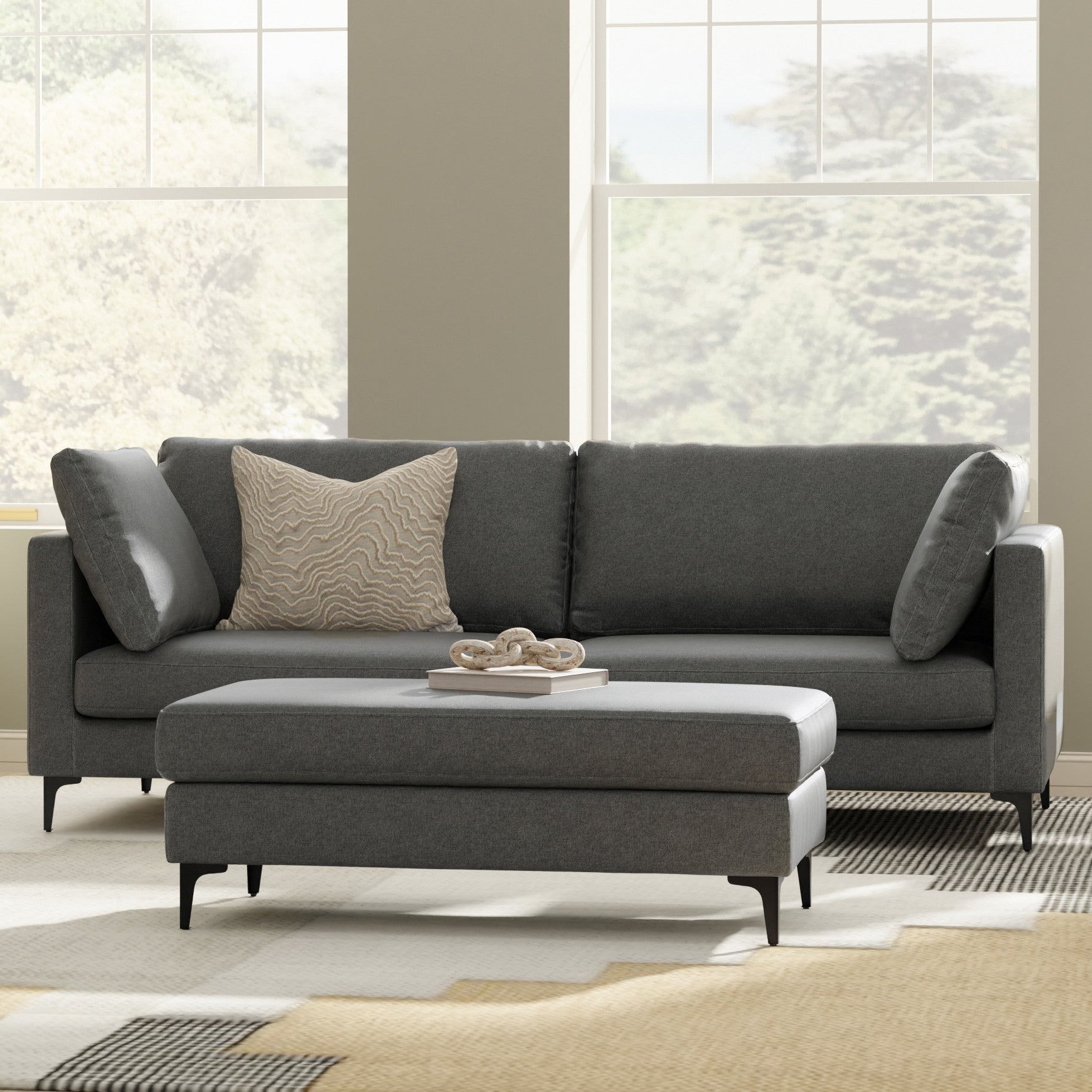 90" Simple Track Arm Sofa with Ottoman