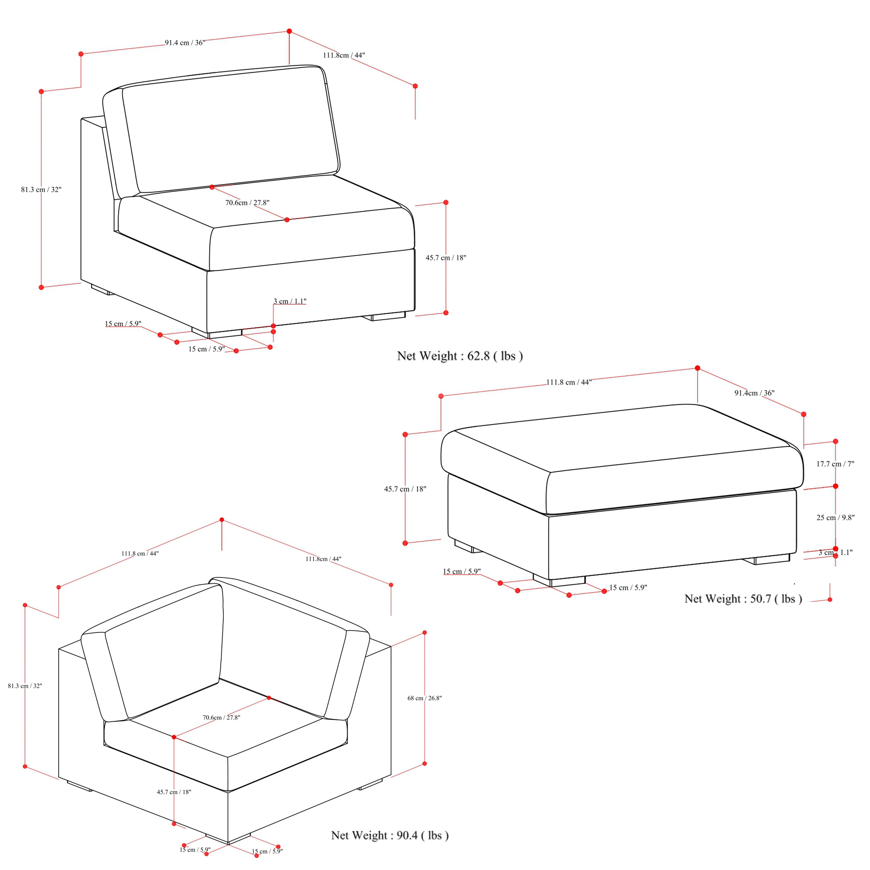 124" Gray Full Pit Modular Sofa