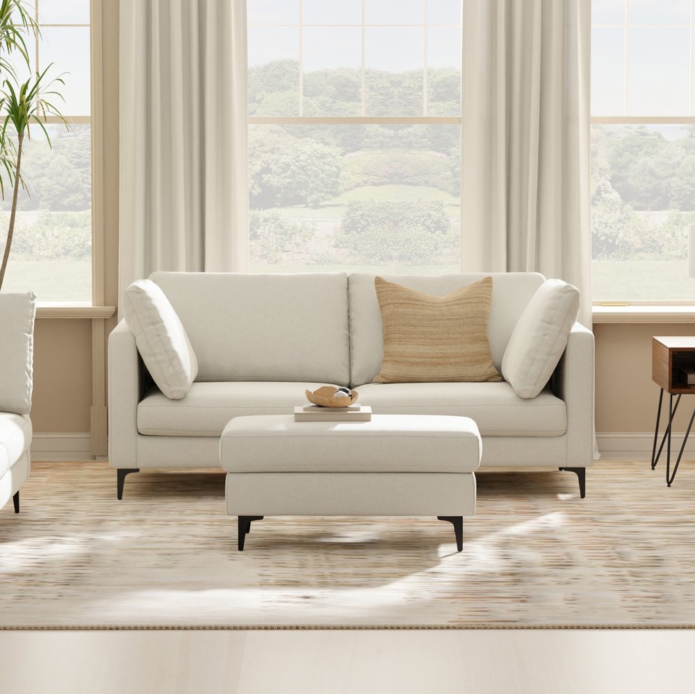 76" Mid-Century Track Arm Loveseat with Ottoman