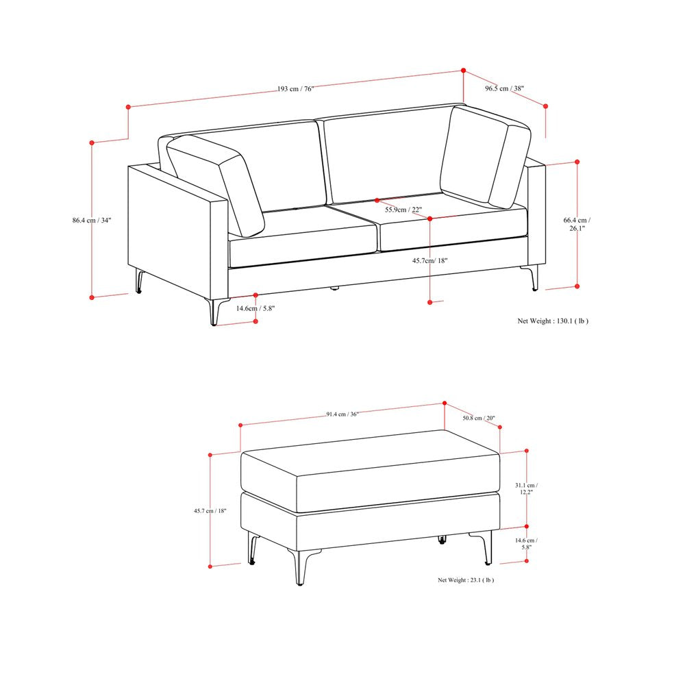 76" Simple Track Arm Loveseat with Ottoman