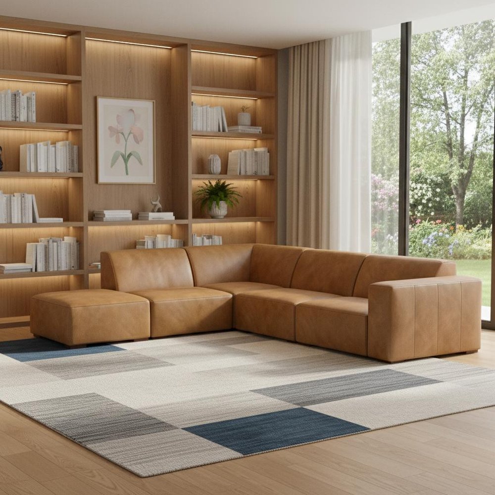 LAF/RAF 116" Sienna Brown Leather Sofa with Chaise