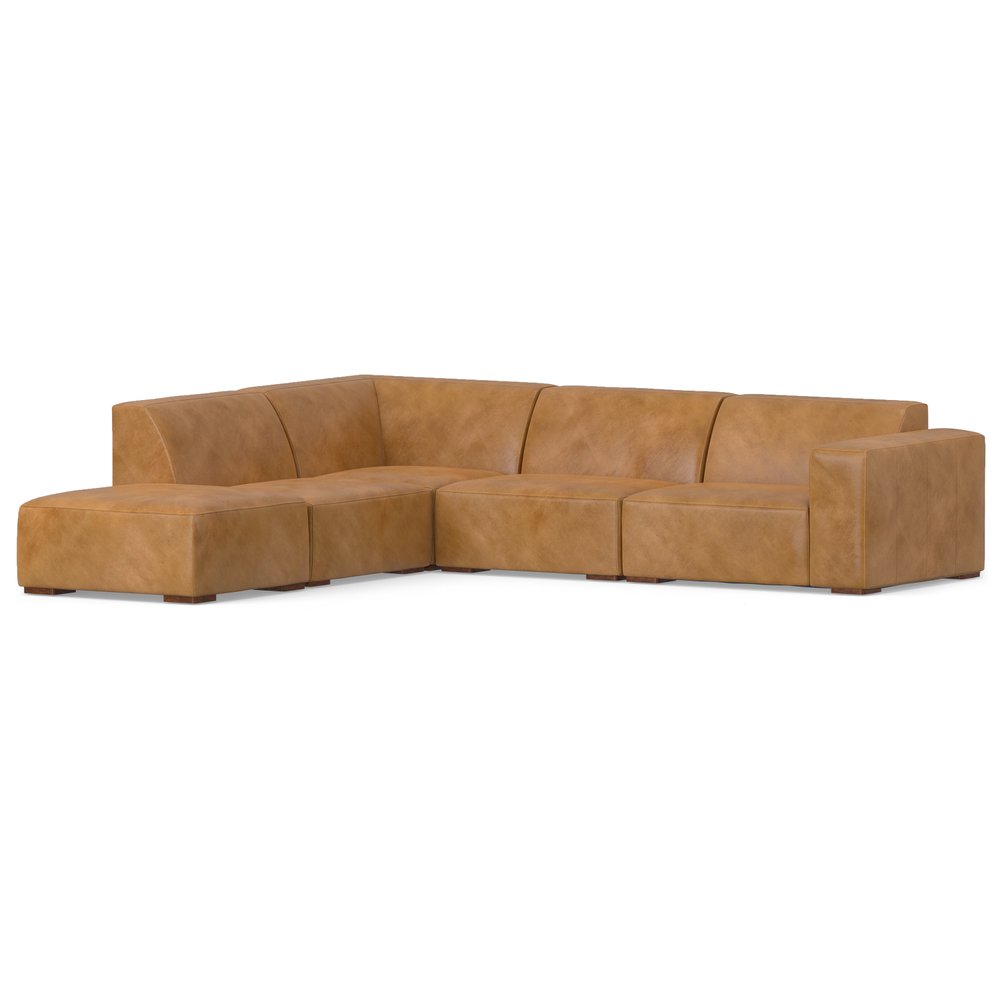 LAF/RAF 116" Sienna Brown Leather Sofa with Chaise