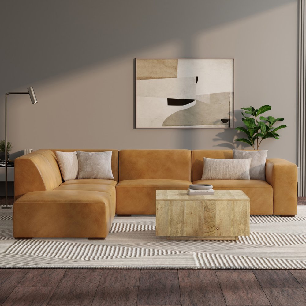 LAF/RAF 116" Sienna Brown Leather Sofa with Chaise