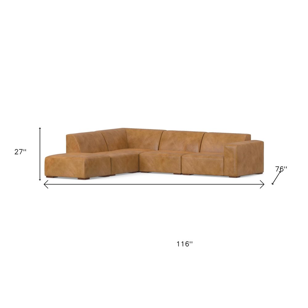 LAF/RAF 116" Sienna Brown Leather Sofa with Chaise