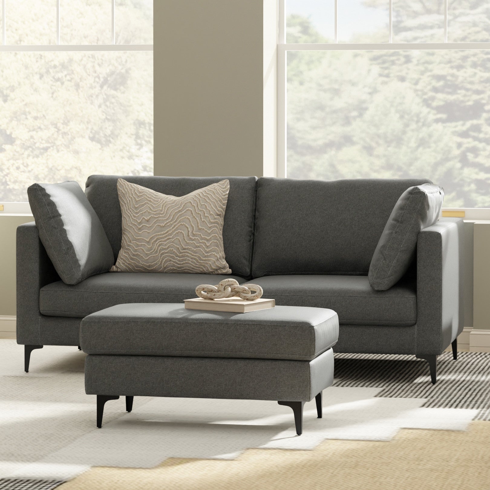 76" Simple Track Arm Loveseat with Ottoman