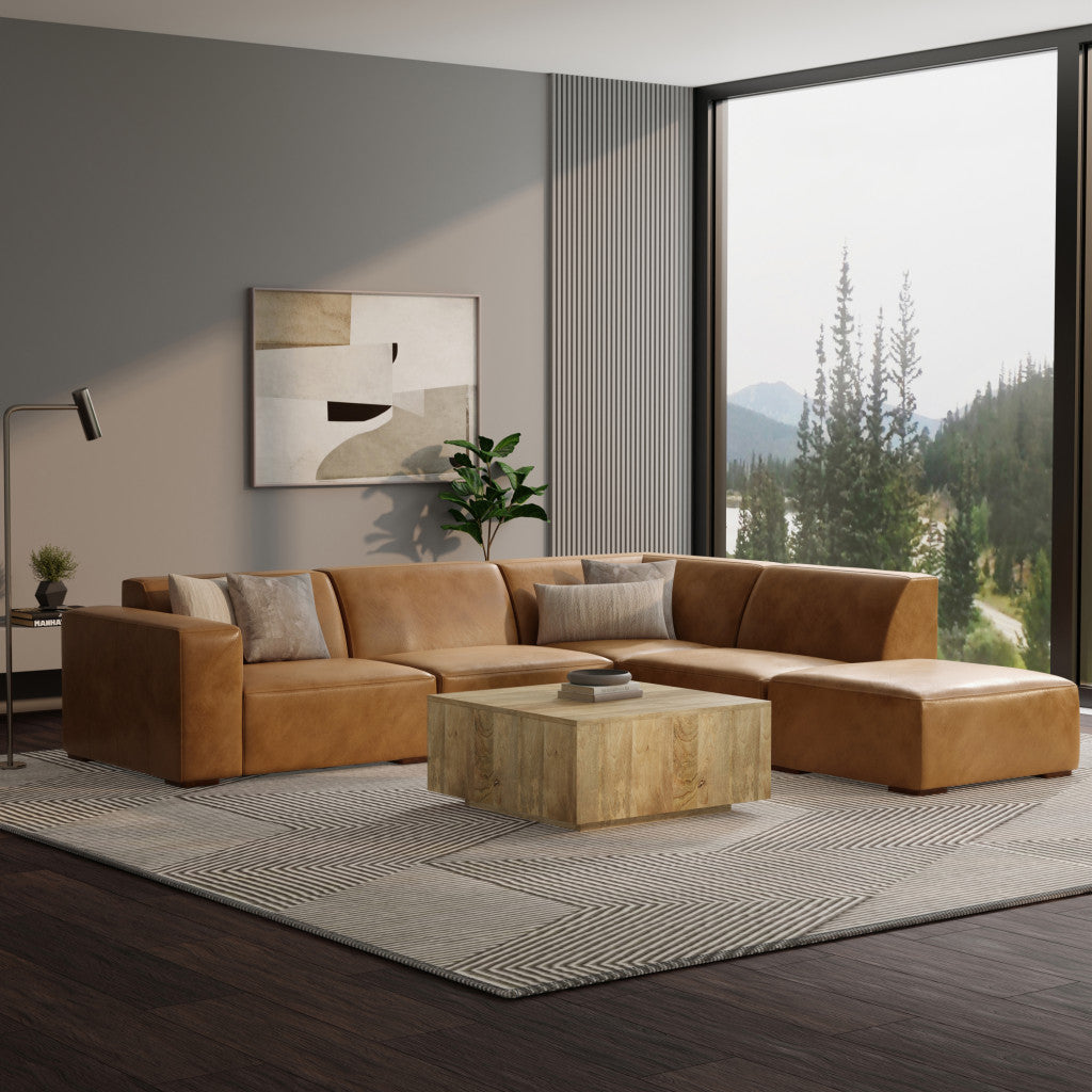 LAF/RAF 116" Sienna Brown Leather Sofa with Chaise