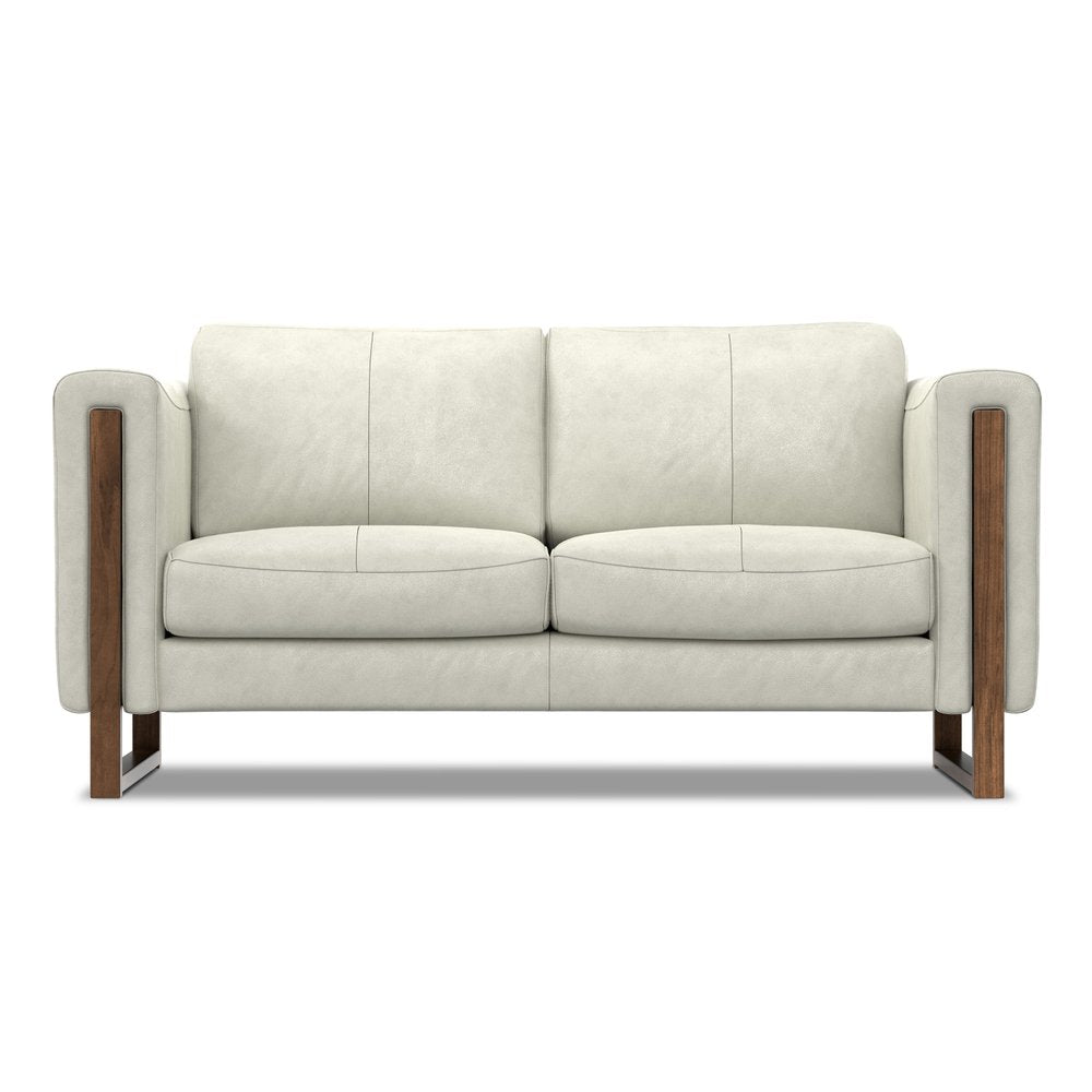62" Gray Leather Scandinavian Exposed Leg Loveseat