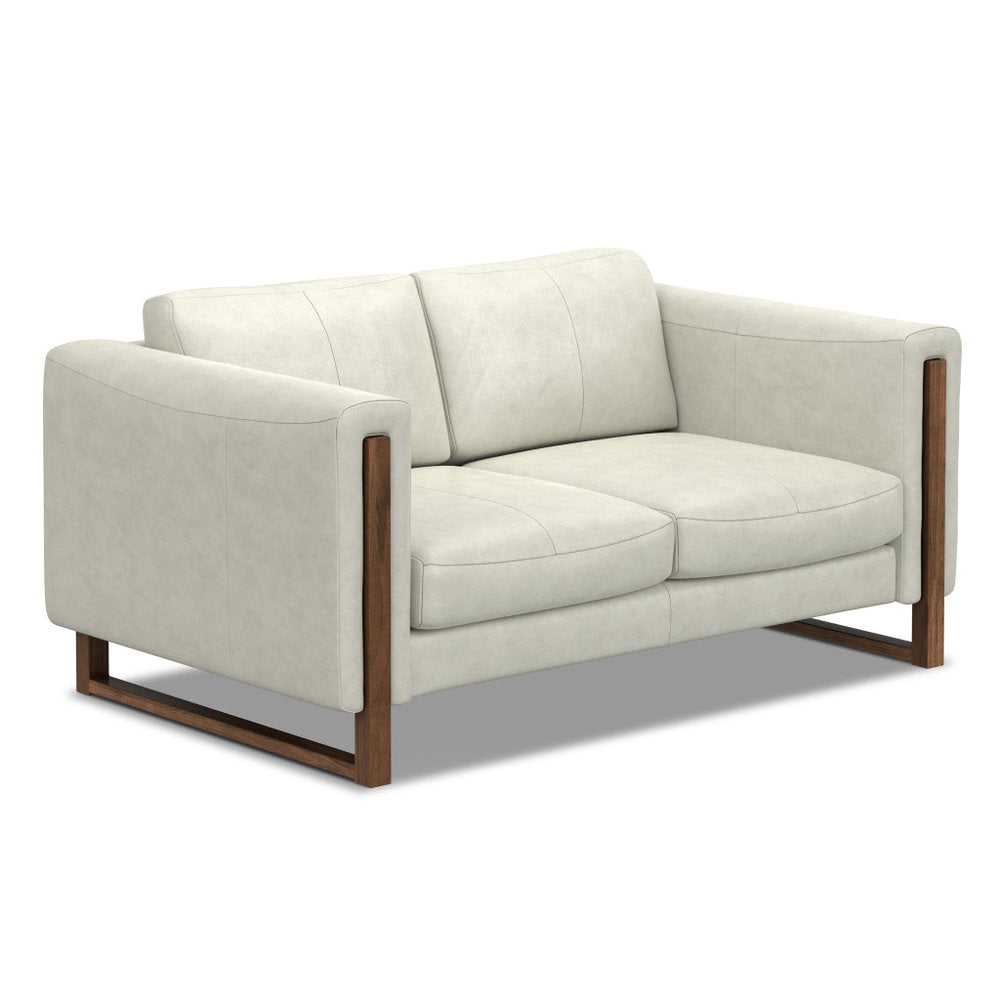 62" Gray Leather Scandinavian Exposed Leg Loveseat