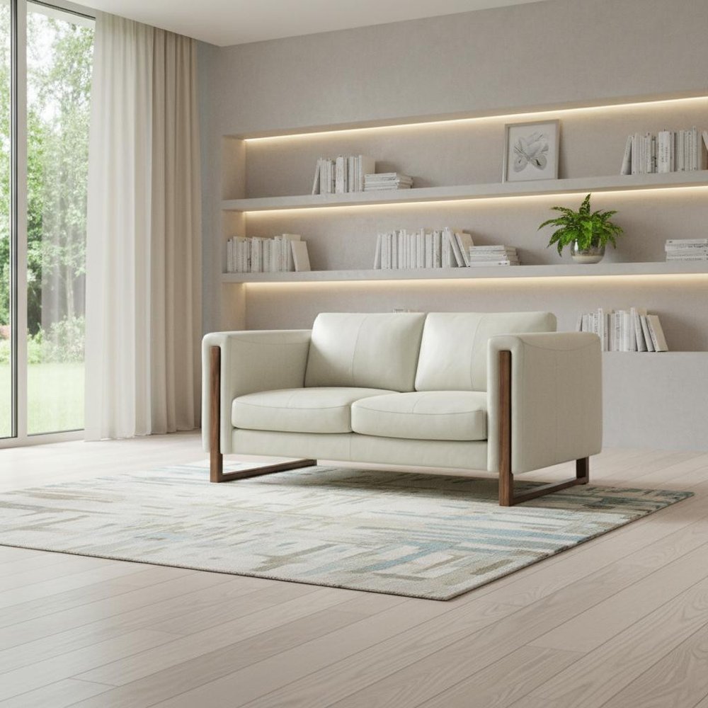 62" Gray Leather Scandinavian Exposed Leg Loveseat