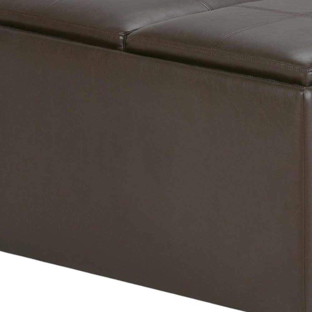 35" Leather Checker Cocktail Ottoman with Storage