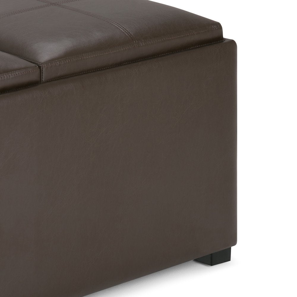 35" Leather Checker Cocktail Ottoman with Storage