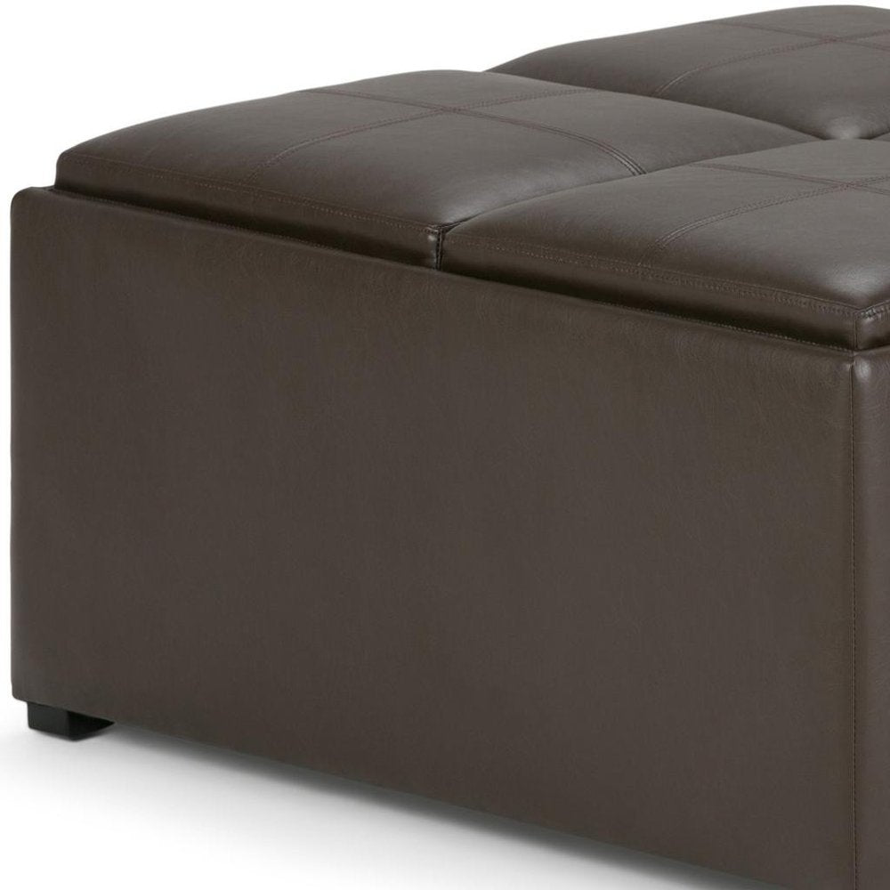 35" Leather Checker Cocktail Ottoman with Storage