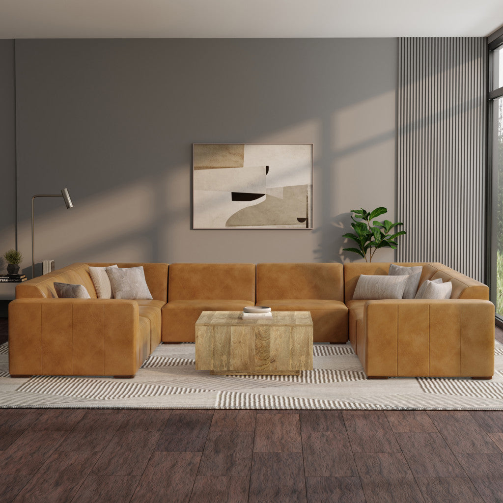 144" Sienna Brown Leather Modular Sofa