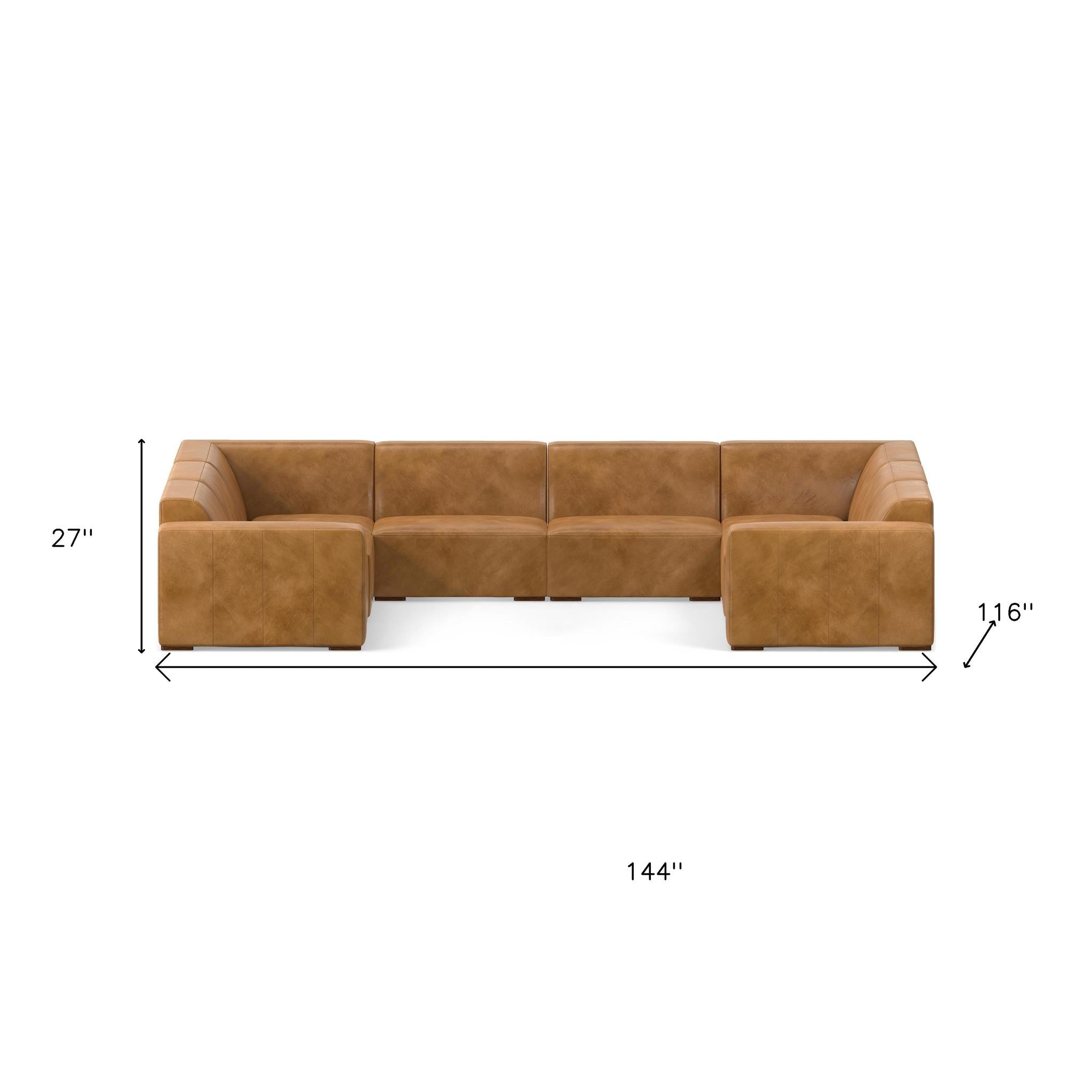 144" Sienna Brown Leather Modular Sofa