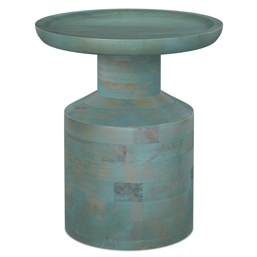18" Teal Wood Round Pedestal End Table
