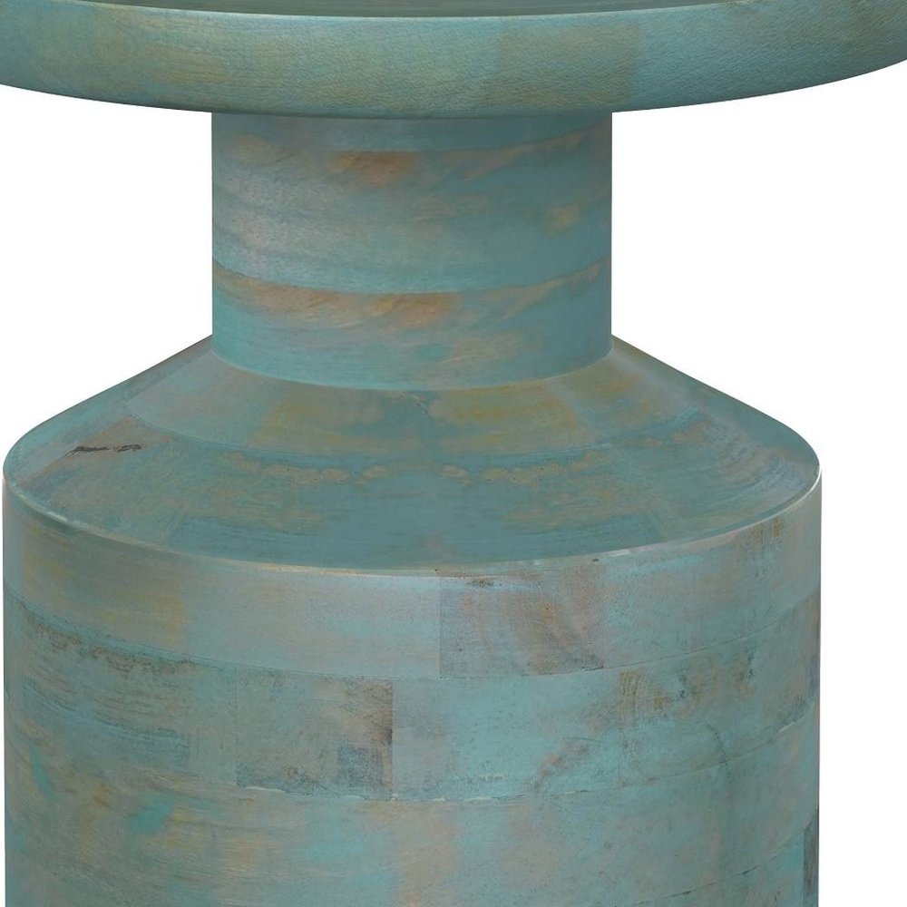 18" Teal Wood Round Pedestal End Table