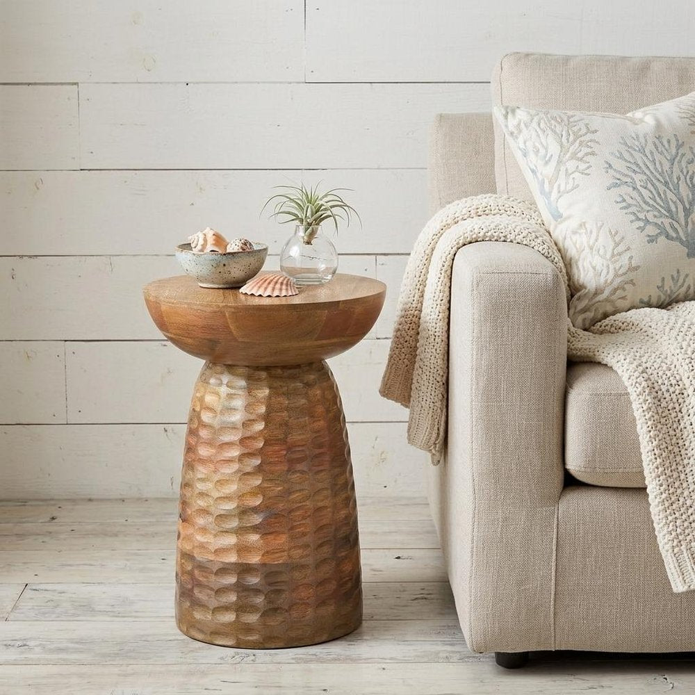18" Textured Wood Pedestal End Table