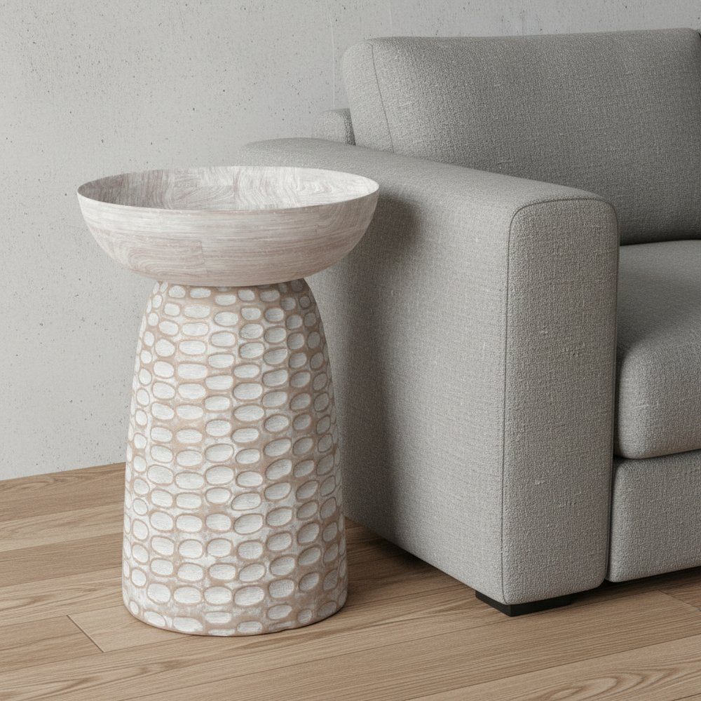 18" White Wood Accented Bowl End Table
