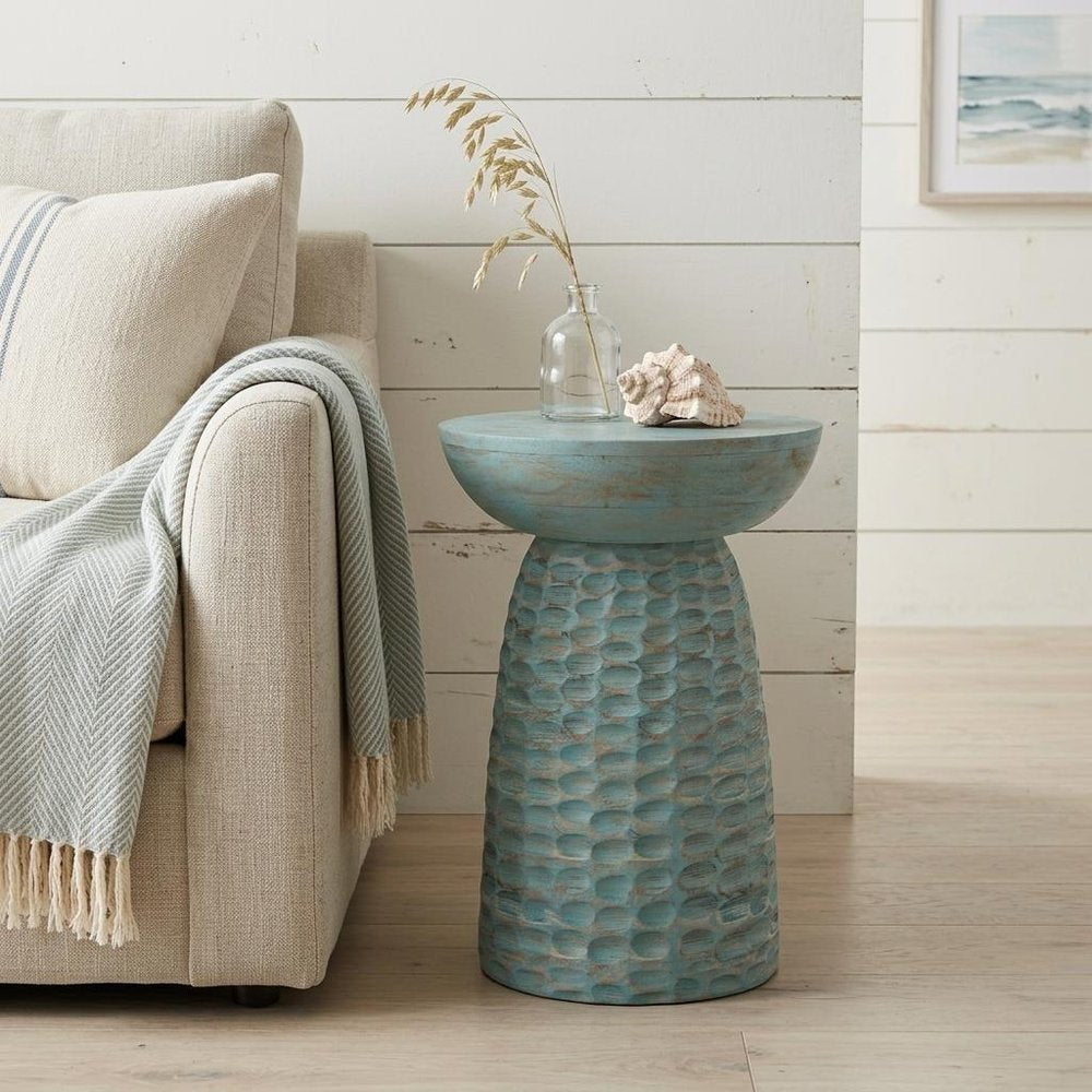 18" Textured Wood Pedestal End Table