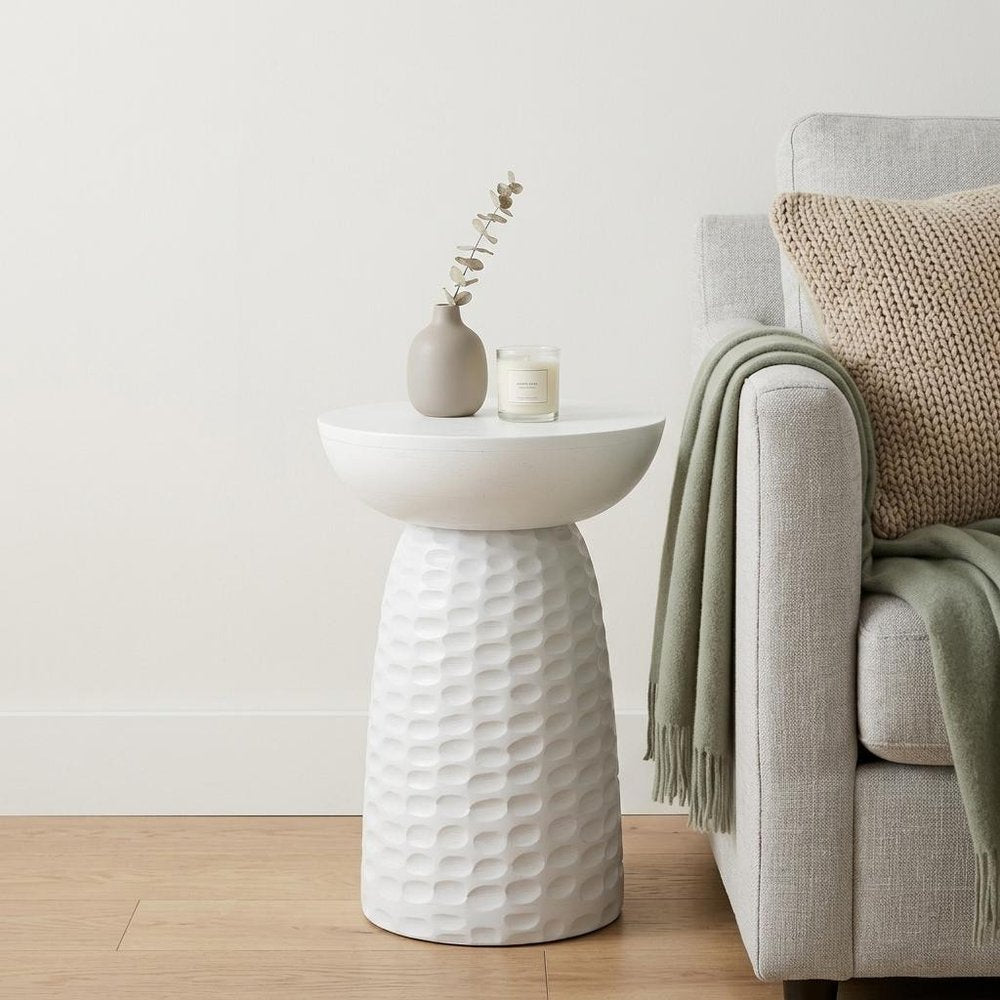 18" Textured Wood Pedestal End Table