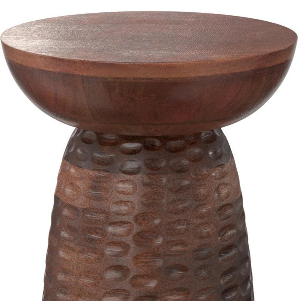 18" Textured Wood Pedestal End Table