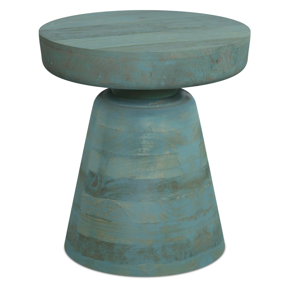 18" Teal Wood Pedestal End Table