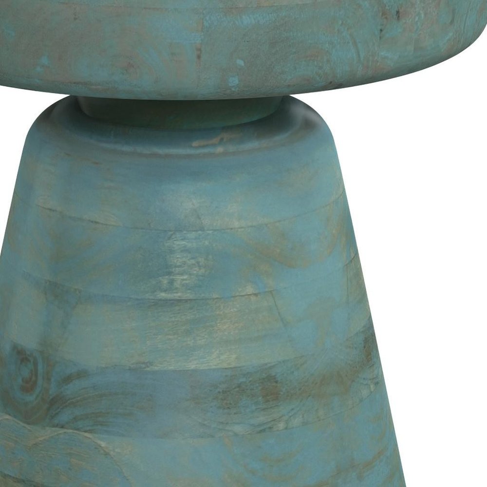 18" Teal Wood Pedestal End Table