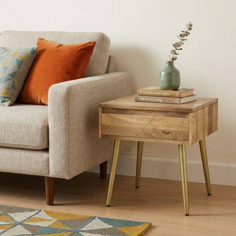 22" Wood and Iron Mid-Century End Table